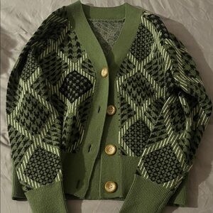 Green Geometric Patterned Women's Cardigan